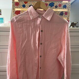 Ocean Drive Pink Gauze Button Coverup